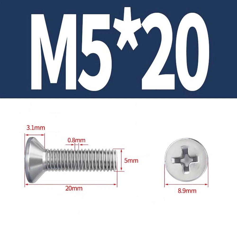 M2–M8 A4 Stainless Steel Phillips Countersunk Screws – Marine Grade, DIN 965, Fully Threaded (3–100mm)