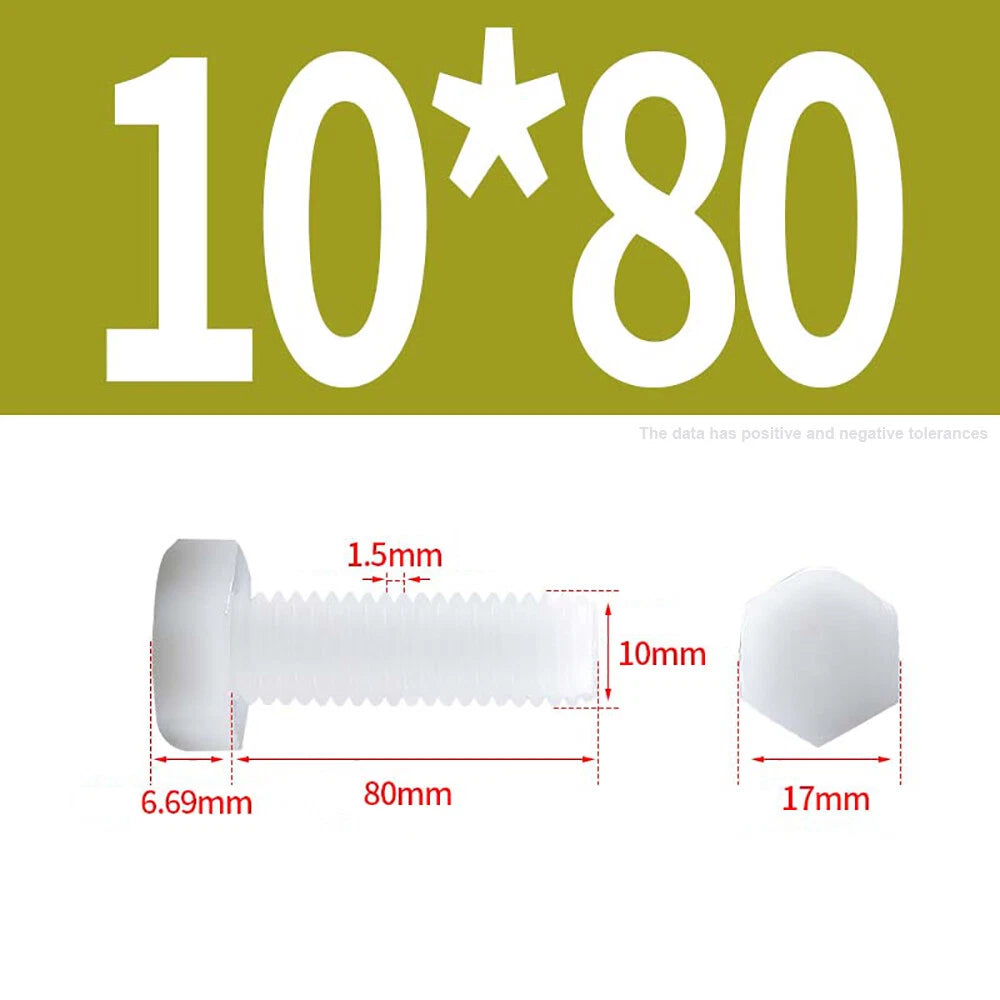 M3–M12 White Nylon Hex Bolts | Plastic Hexagon Head Machine Screws DIN 933
