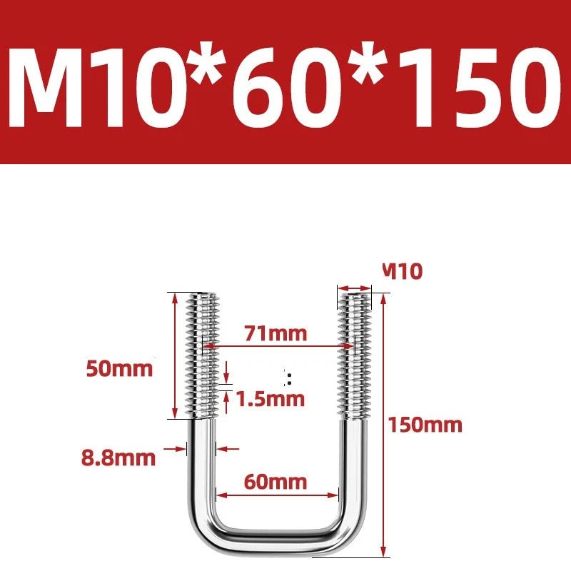 A2 304 Stainless Steel Square U - Bolt Clamp — M6 M8 M10 M12, Multiple Lengths - HomeDIYer