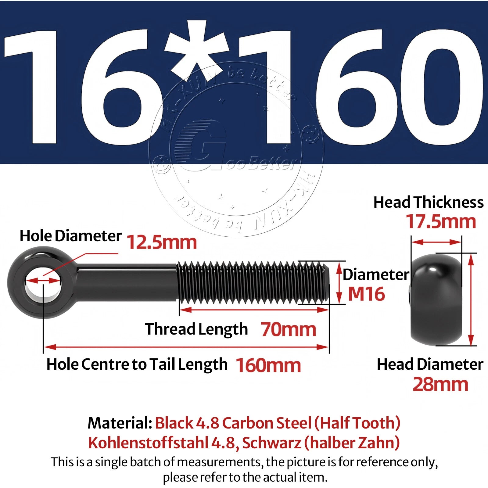 Eye Bolts Threaded Rings 4.8 Carbon Steel Catenary Wire Hanging Eyelet Screws