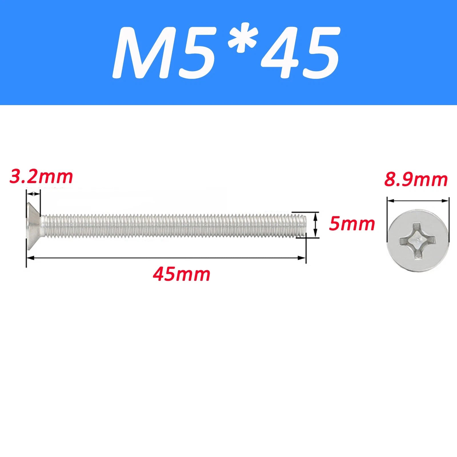 A2 Stainless Steel Countersunk Phillips Machine Screws DIN 965 — Extra Long M2–M12