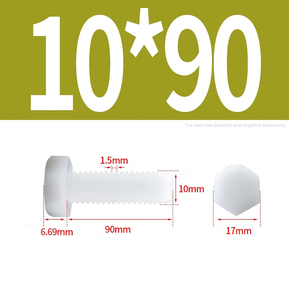 M3–M12 White Nylon Hex Bolts | Plastic Hexagon Head Machine Screws DIN 933