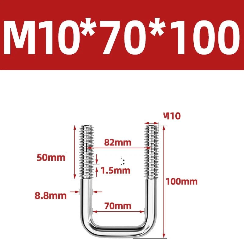 A2 304 Stainless Steel Square U - Bolt Clamp — M6 M8 M10 M12, Multiple Lengths - HomeDIYer