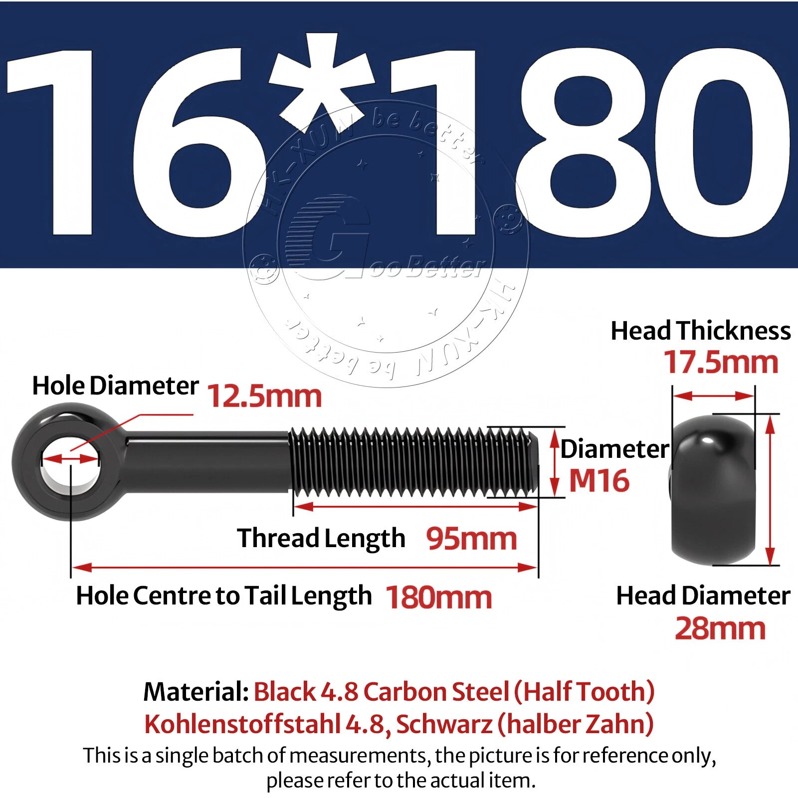 Eye Bolts Threaded Rings 4.8 Carbon Steel Catenary Wire Hanging Eyelet Screws