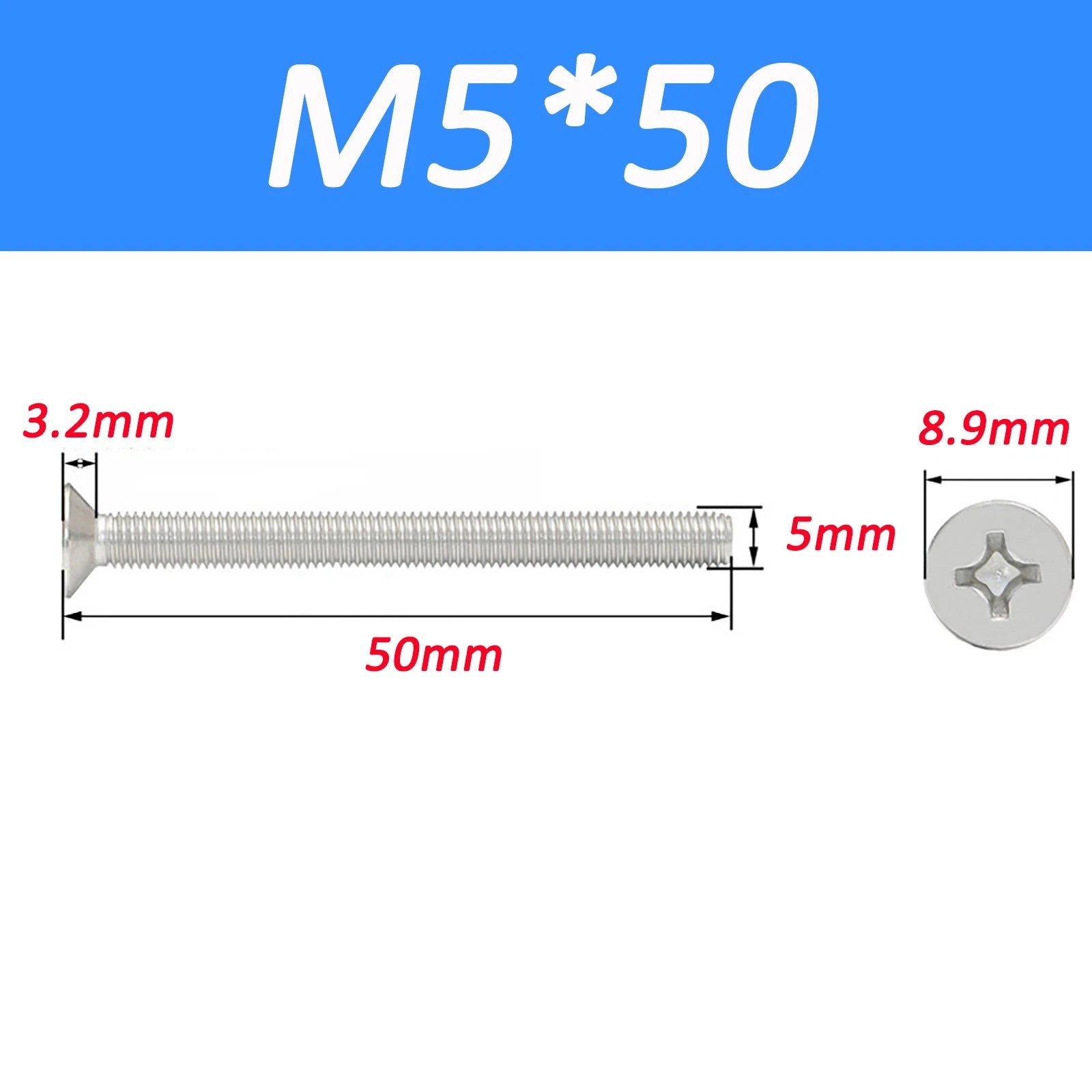 A2 Stainless Steel Countersunk Phillips Machine Screws DIN 965 — Extra Long M2–M12