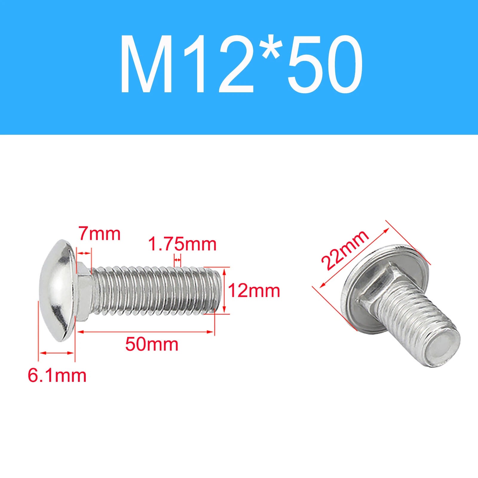 A2 Stainless Steel Carriage Bolts (Coach Bolts) — M3 M4 M5 M6 M8 M10 M12