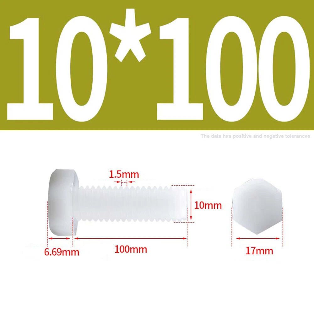 M3–M12 White Nylon Hex Bolts | Plastic Hexagon Head Machine Screws DIN 933