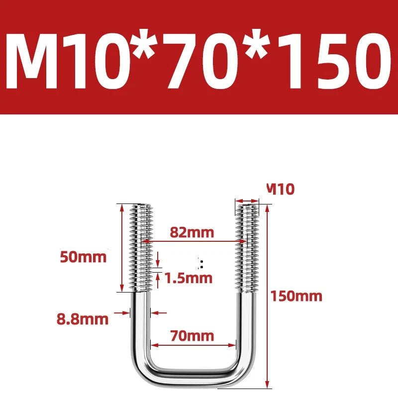 A2 304 Stainless Steel Square U - Bolt Clamp — M6 M8 M10 M12, Multiple Lengths - HomeDIYer