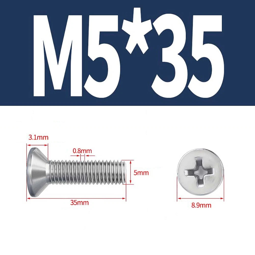 M2–M8 A4 Stainless Steel Phillips Countersunk Screws – Marine Grade, DIN 965, Fully Threaded (3–100mm)