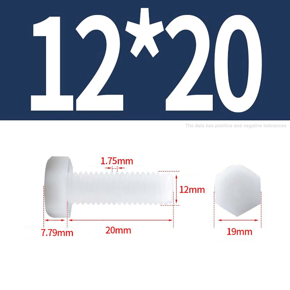 M3–M12 White Nylon Hex Bolts | Plastic Hexagon Head Machine Screws DIN 933