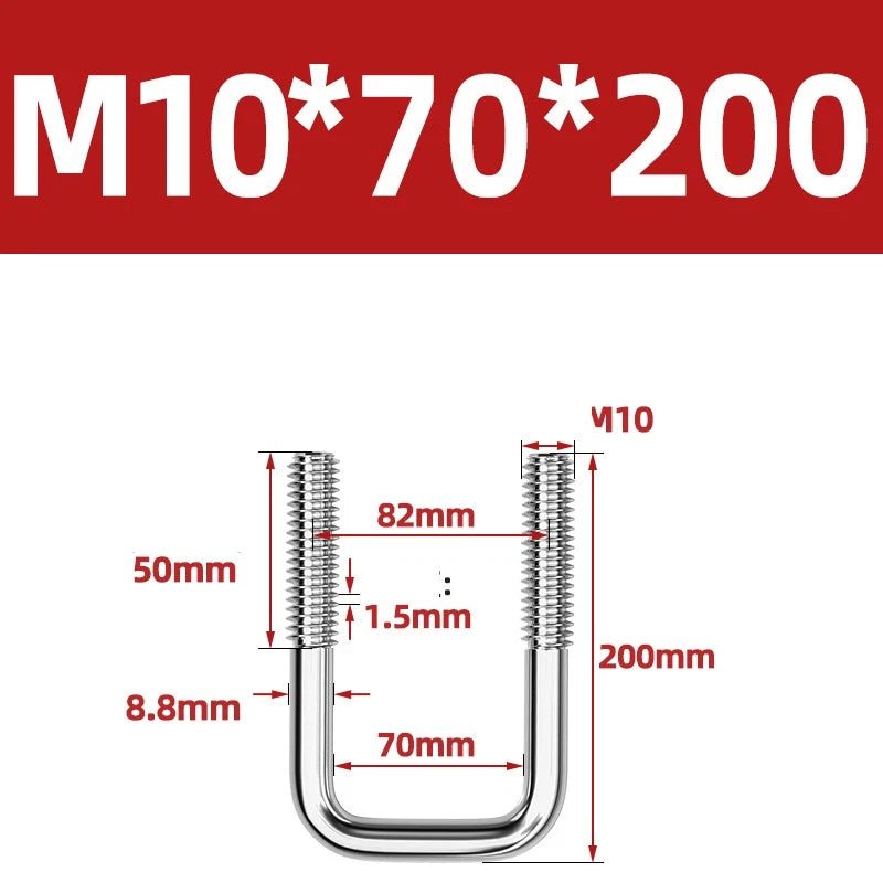 A2 304 Stainless Steel Square U - Bolt Clamp — M6 M8 M10 M12, Multiple Lengths - HomeDIYer