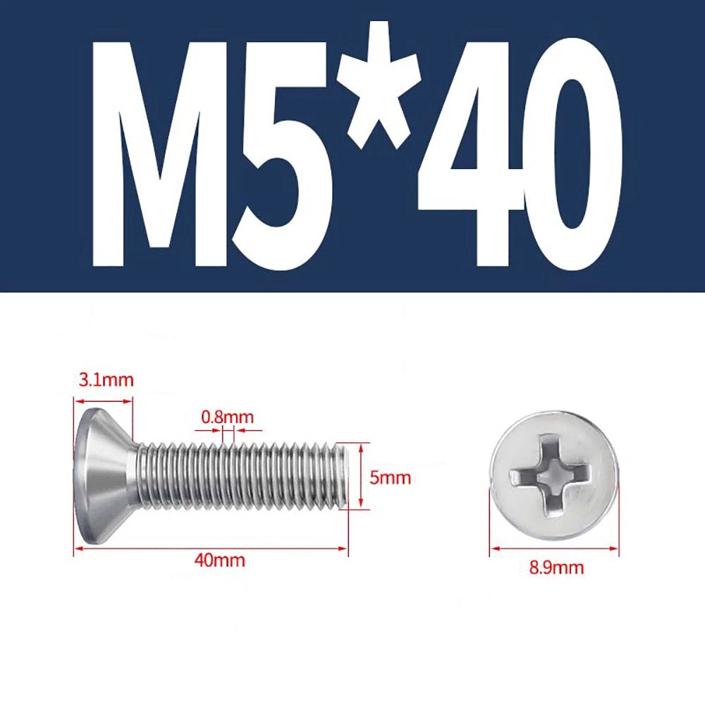 M2–M8 A4 Stainless Steel Phillips Countersunk Screws – Marine Grade, DIN 965, Fully Threaded (3–100mm)