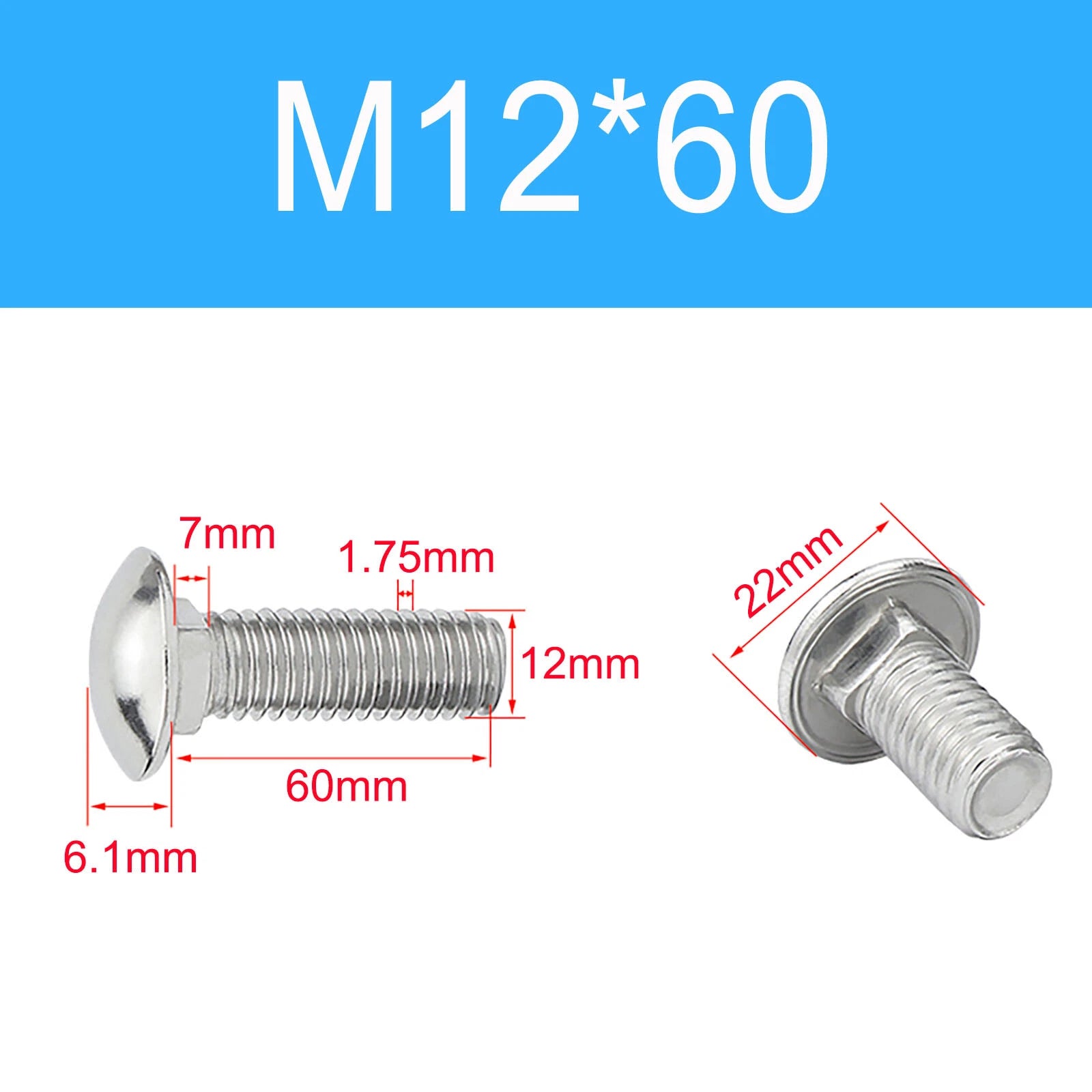 A2 Stainless Steel Carriage Bolts (Coach Bolts) — M3 M4 M5 M6 M8 M10 M12