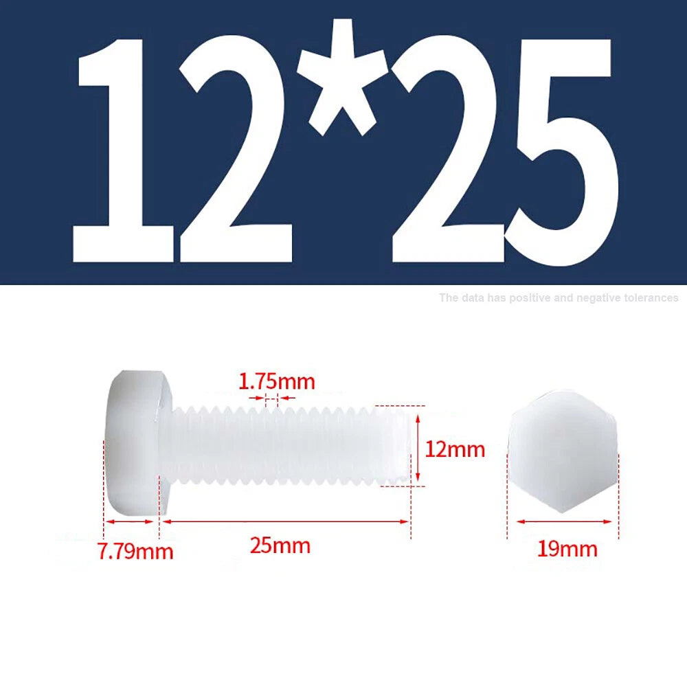M3–M12 White Nylon Hex Bolts | Plastic Hexagon Head Machine Screws DIN 933