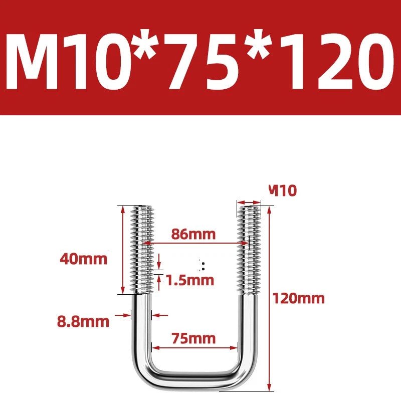 A2 304 Stainless Steel Square U - Bolt Clamp — M6 M8 M10 M12, Multiple Lengths - HomeDIYer