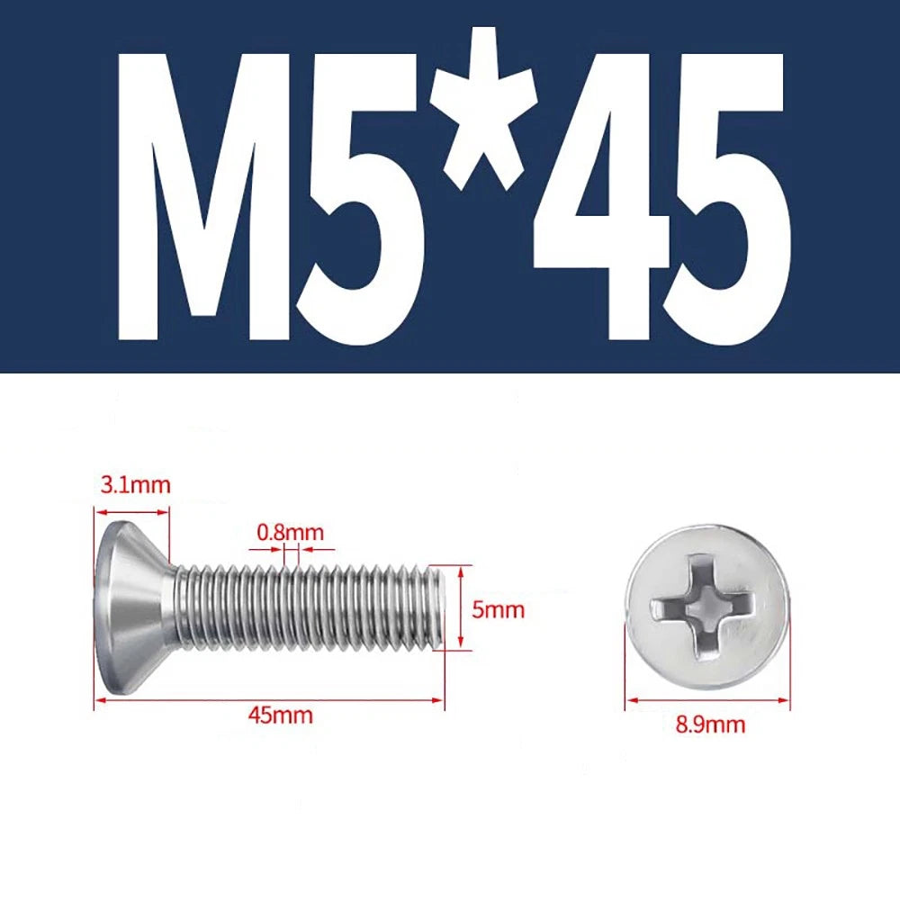 M2–M8 A4 Stainless Steel Phillips Countersunk Screws – Marine Grade, DIN 965, Fully Threaded (3–100mm)