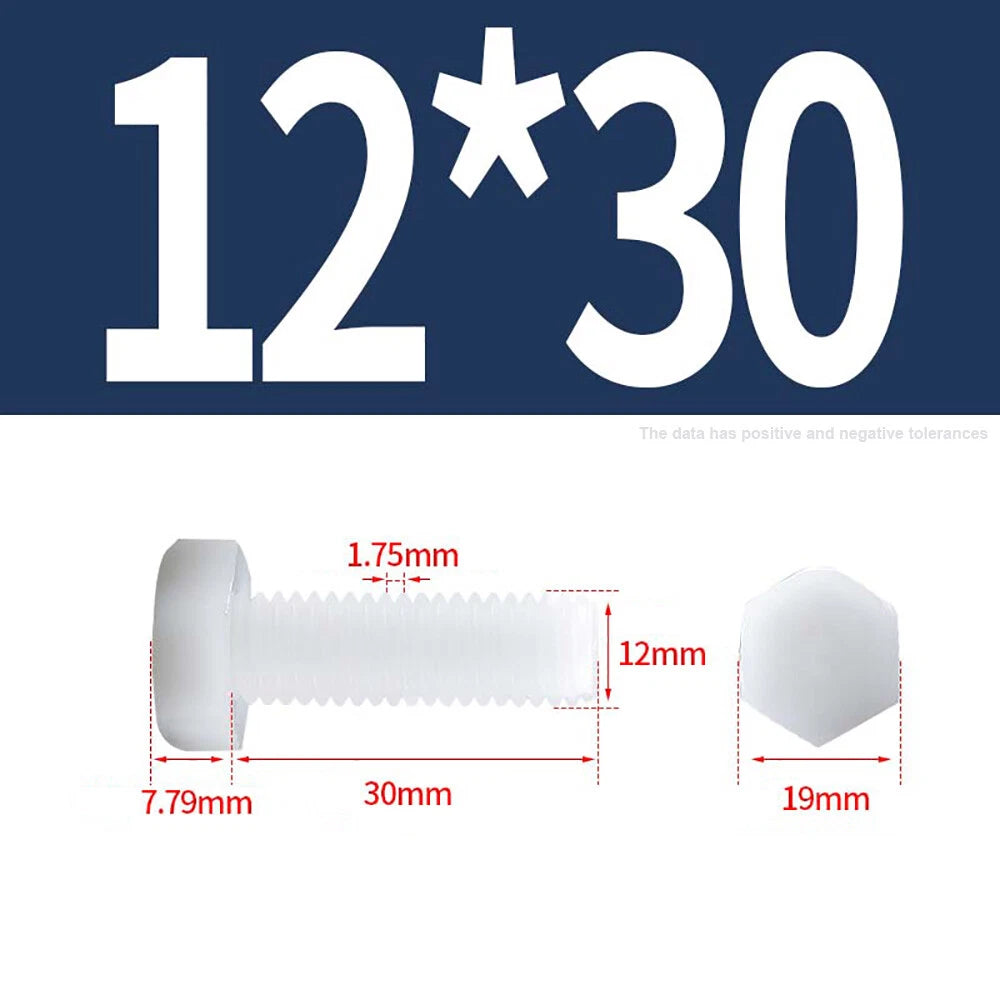 M3–M12 White Nylon Hex Bolts | Plastic Hexagon Head Machine Screws DIN 933