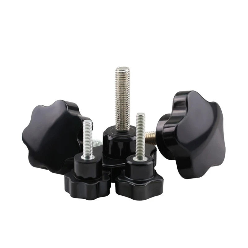 Thumb Screws M8 Hand Knob Bolts Plastic Five-Star Head Black Length 20-80mm