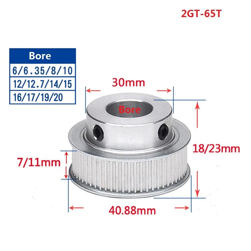 2GT 55T-110T Timing Belt Pulley Pitch 2mm With Step Width 7/11mm for 3D Printer