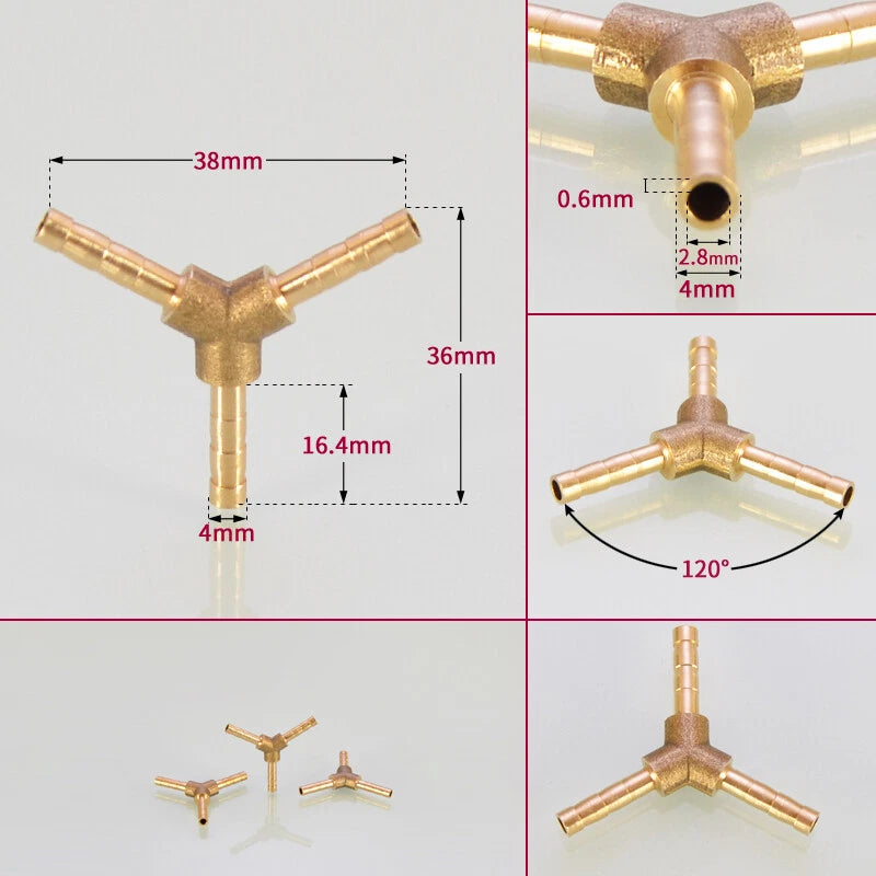 Brass Y-Piece 3-Way Reducer Joiner — Air Gas Fuel Water Pipe Fitting OD 4mm–19mm