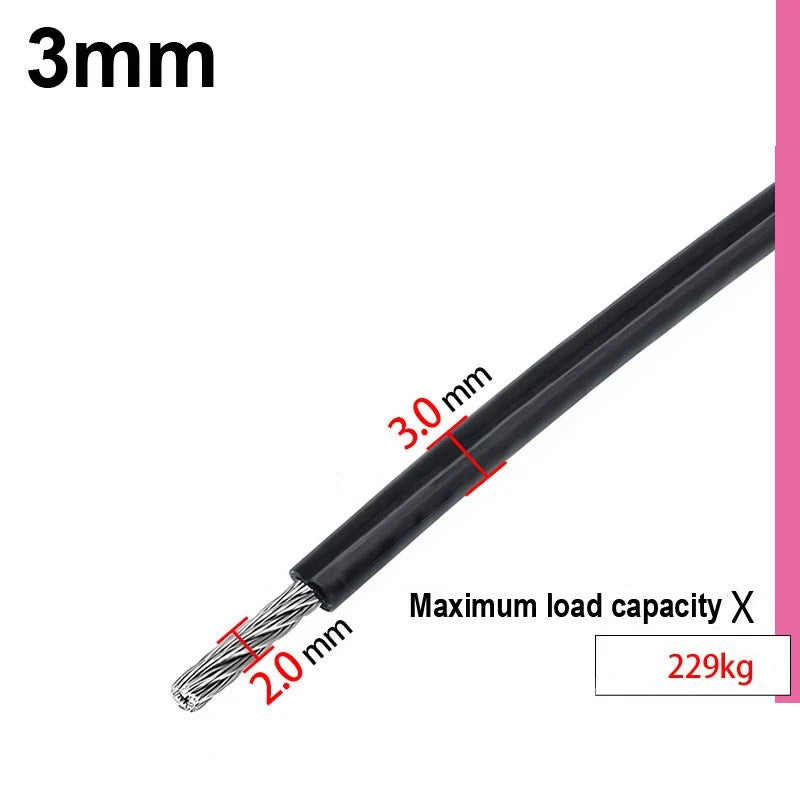 Stainless Steel Wire Rope Metal Cable Rigging 7x7 Pvc Plastic Coated 2,3,4,5,6mm