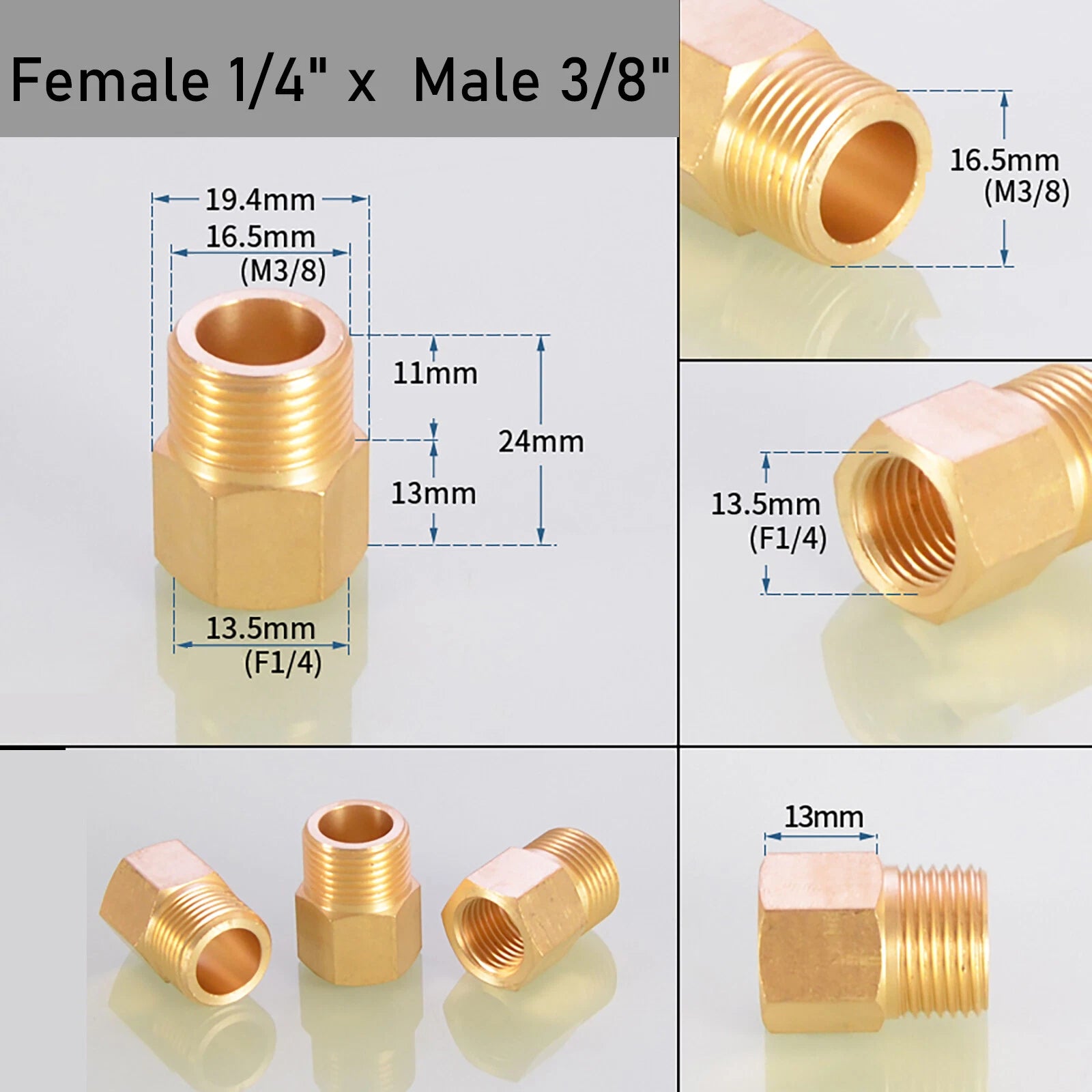 Brass BSP Reducing Nipple Connector — Male to Female Pipe Fitting Adapter (1/8" to 1")