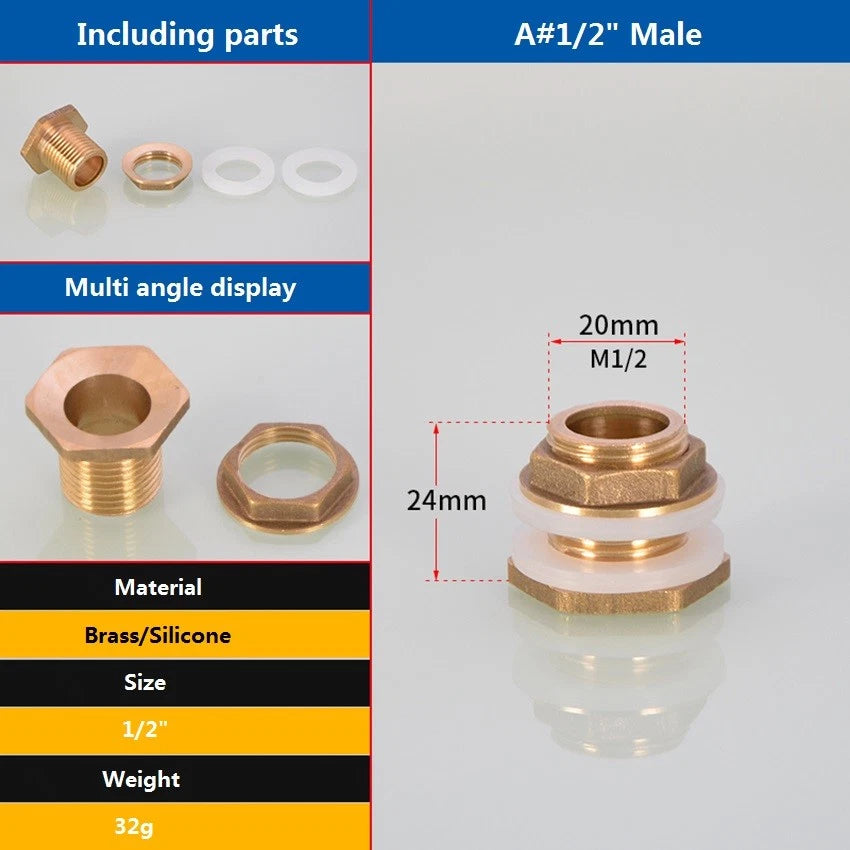 Brass Threaded Water Tank Connector — Male/Female NPT Pipe Fitting for Water Tower & Storage Tank