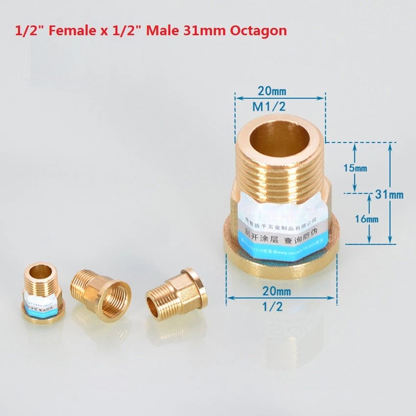 BSP Female x Male Brass Extension Pipe Fittings — Hex & Octagon Adapters