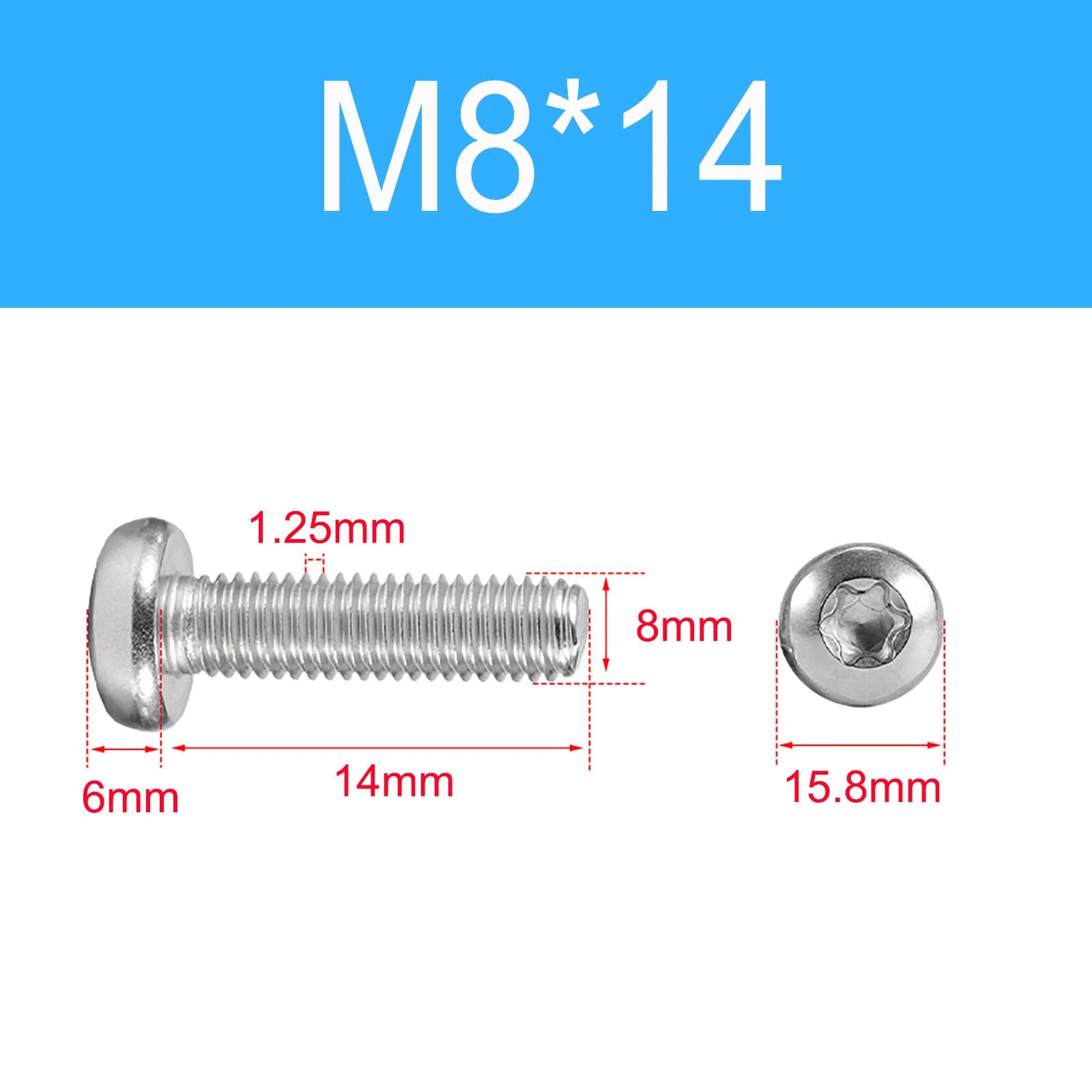 M8 A2 Stainless Steel Torx Pan Head Machine Screws Six Lobe Star Drive DIN 7985