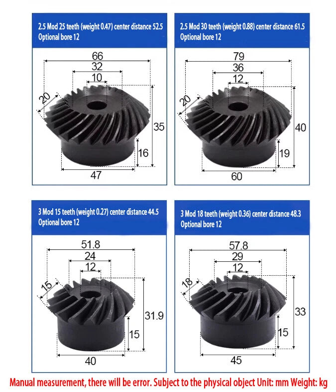 1 Set 1/1.5/2/2.5/3/4/5/6 Mod Umbrella Spiral Bevel Gear Helical 90° 45# steel