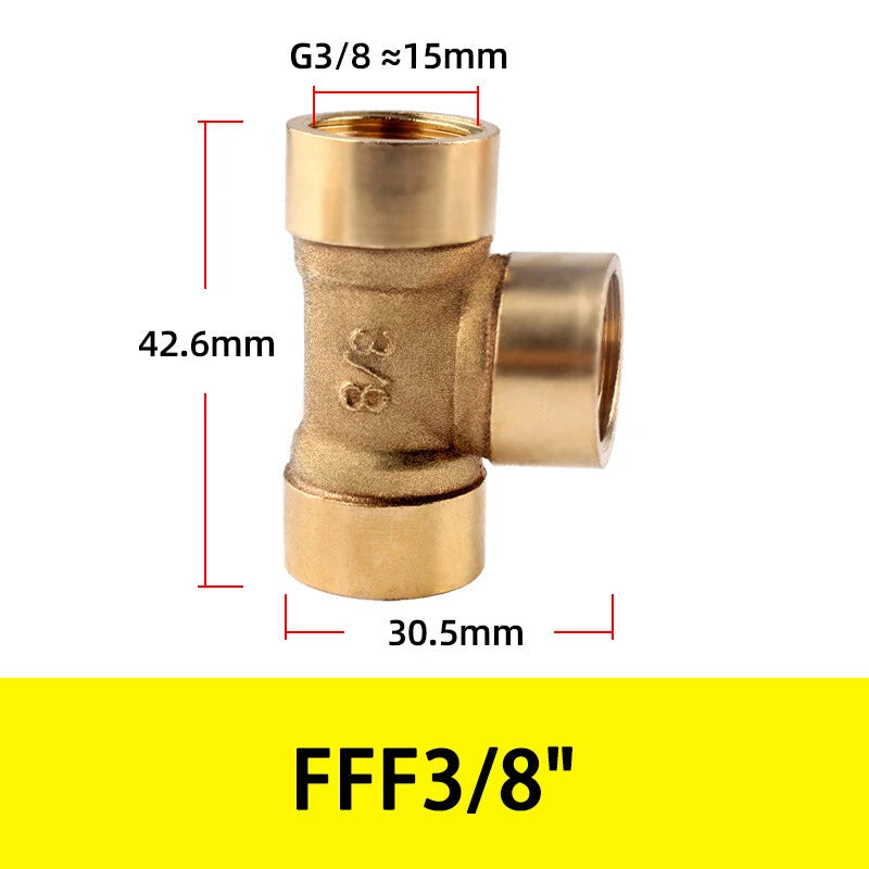 BSP Brass Tee Fitting – 90° Equal Tee Pipe Connector, Female & Male Thread, 1/8" to 1/2"