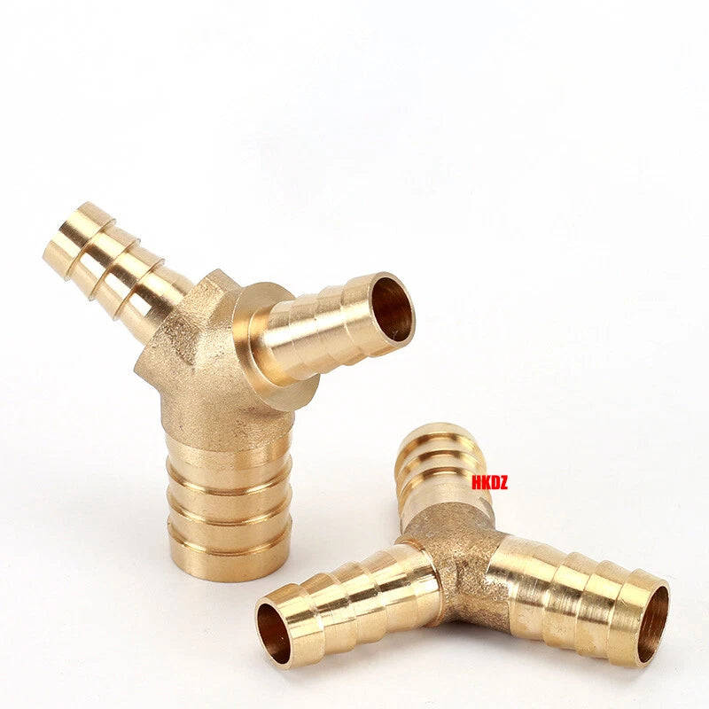 Brass Y Barbed Hose Tail Joiner — Tube Connector for Air, Water, Fuel & Gas