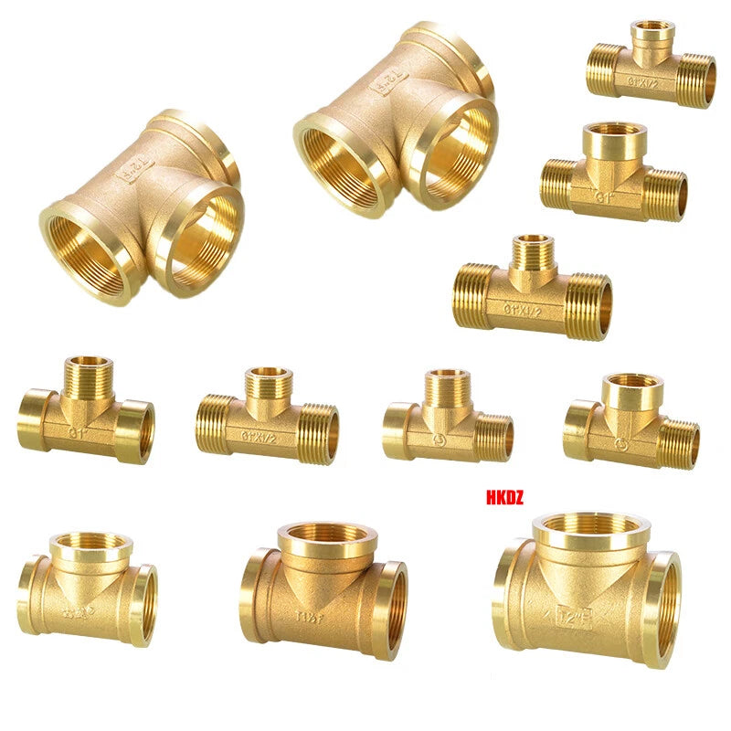 Brass T-Shape Pipe Fittings 1 2"~2" BSP Male Female Thread Tee Connector Adapter