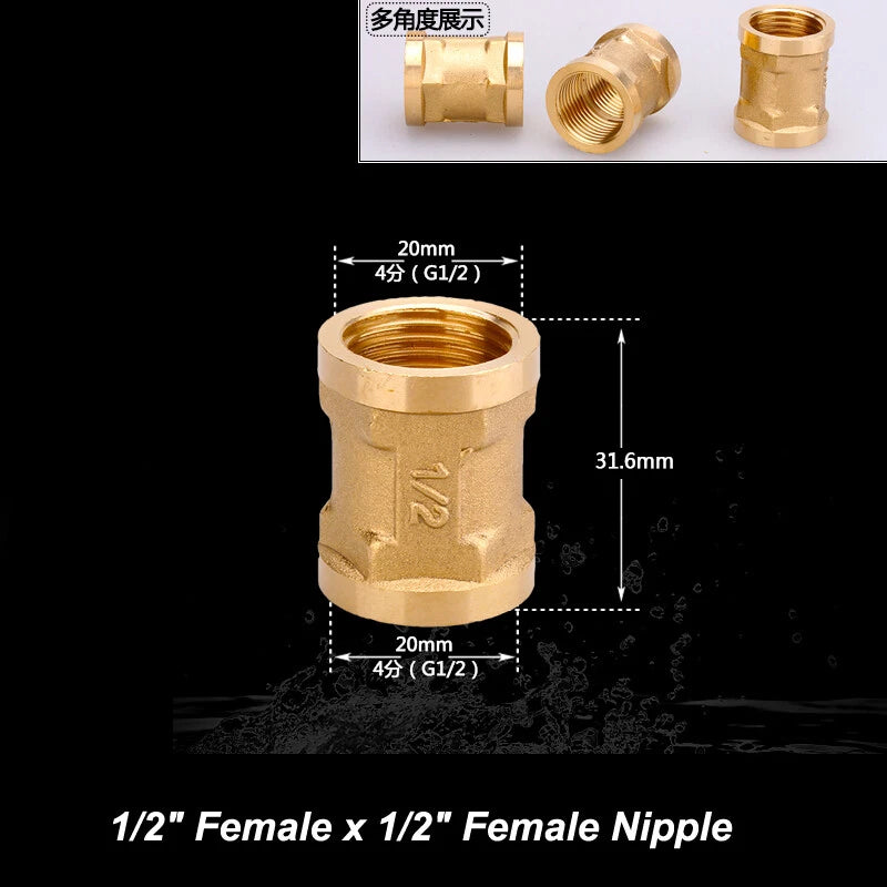 1/2" & 3/4" BSP Brass Pipe Fittings — Nipple, Elbow, Tee, Cross, Union, Plug & Bushing