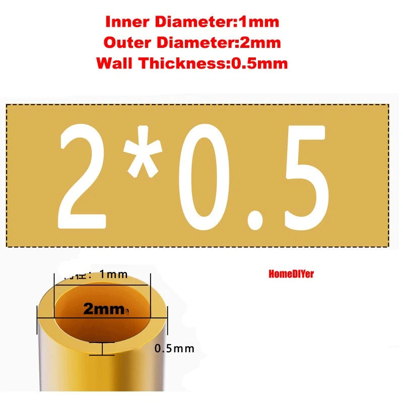 H62 Brass Round Tube — OD 2mm–100mm, Wall 0.5mm–4mm, 200mm Length