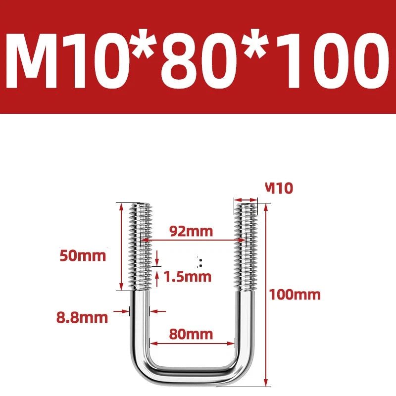 A2 304 Stainless Steel Square U - Bolt Clamp — M6 M8 M10 M12, Multiple Lengths - HomeDIYer