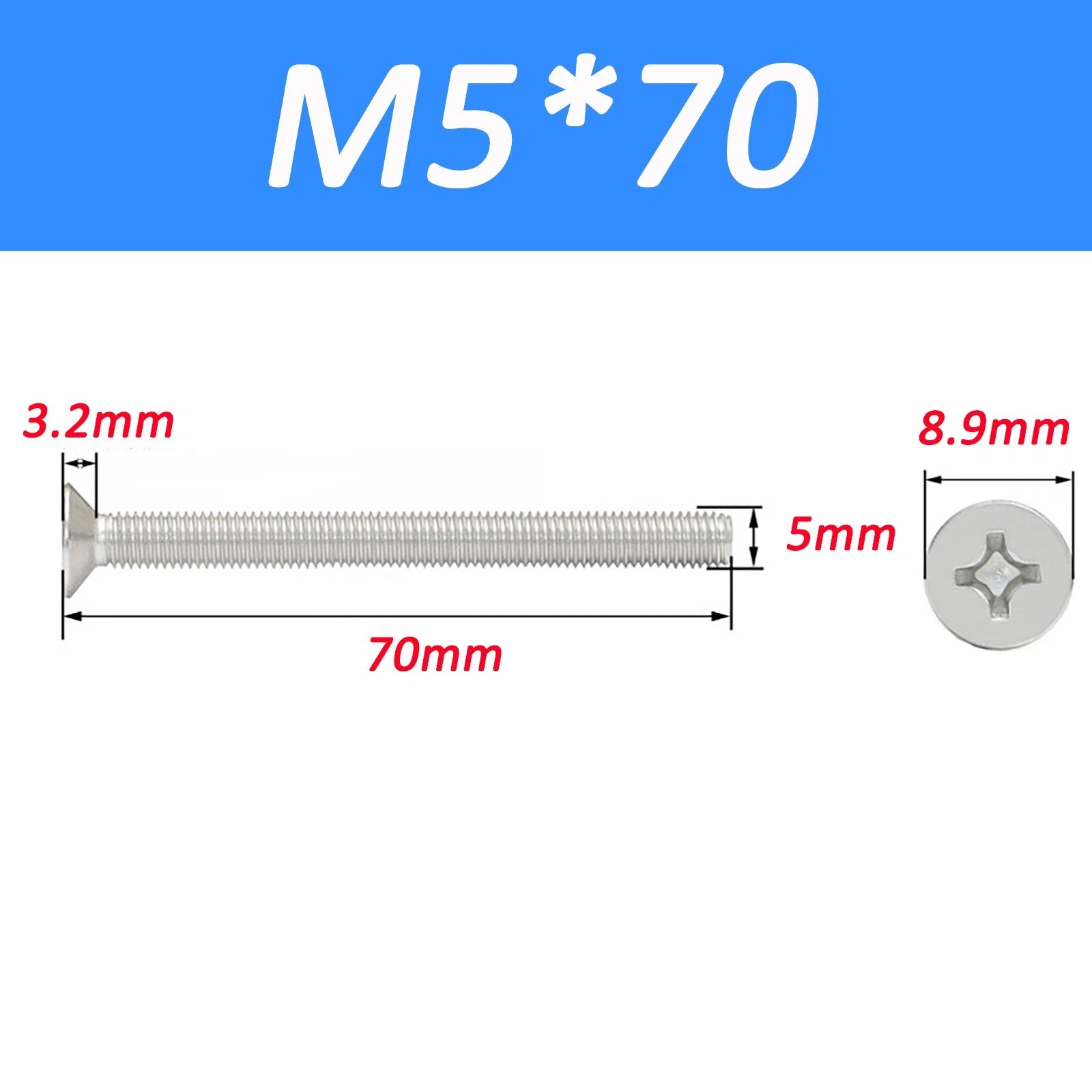 A2 Stainless Steel Countersunk Phillips Machine Screws DIN 965 — Extra Long M2–M12