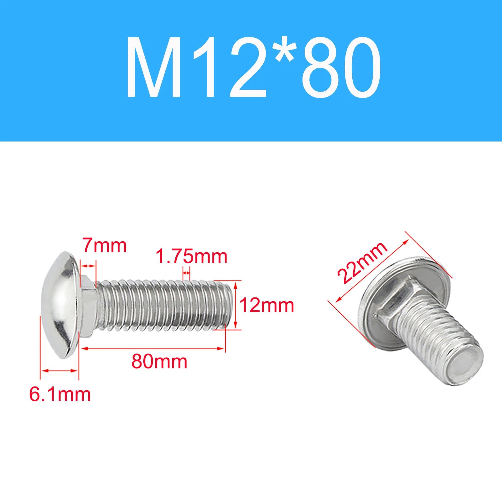 A2 Stainless Steel Carriage Bolts (Coach Bolts) — M3 M4 M5 M6 M8 M10 M12