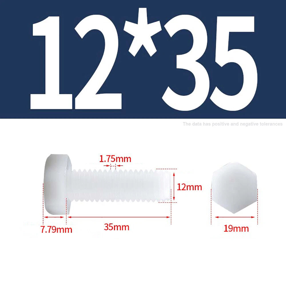 M3–M12 White Nylon Hex Bolts | Plastic Hexagon Head Machine Screws DIN 933