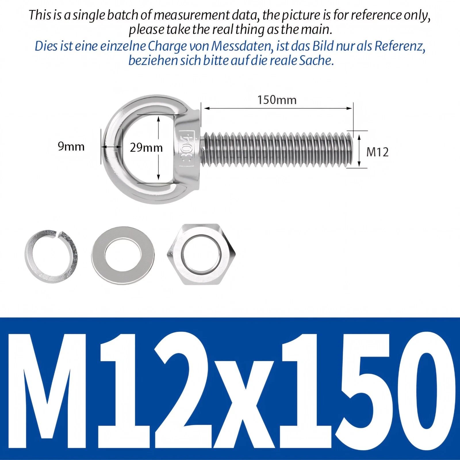 M3 M4 M5 - M20 Eye Bolts Kit Screws Nut Washer Long Boat Stainless Steel A2 304