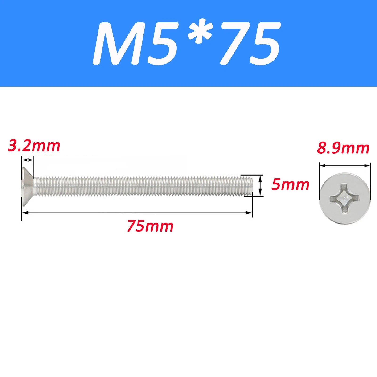 A2 Stainless Steel Countersunk Phillips Machine Screws DIN 965 — Extra Long M2–M12