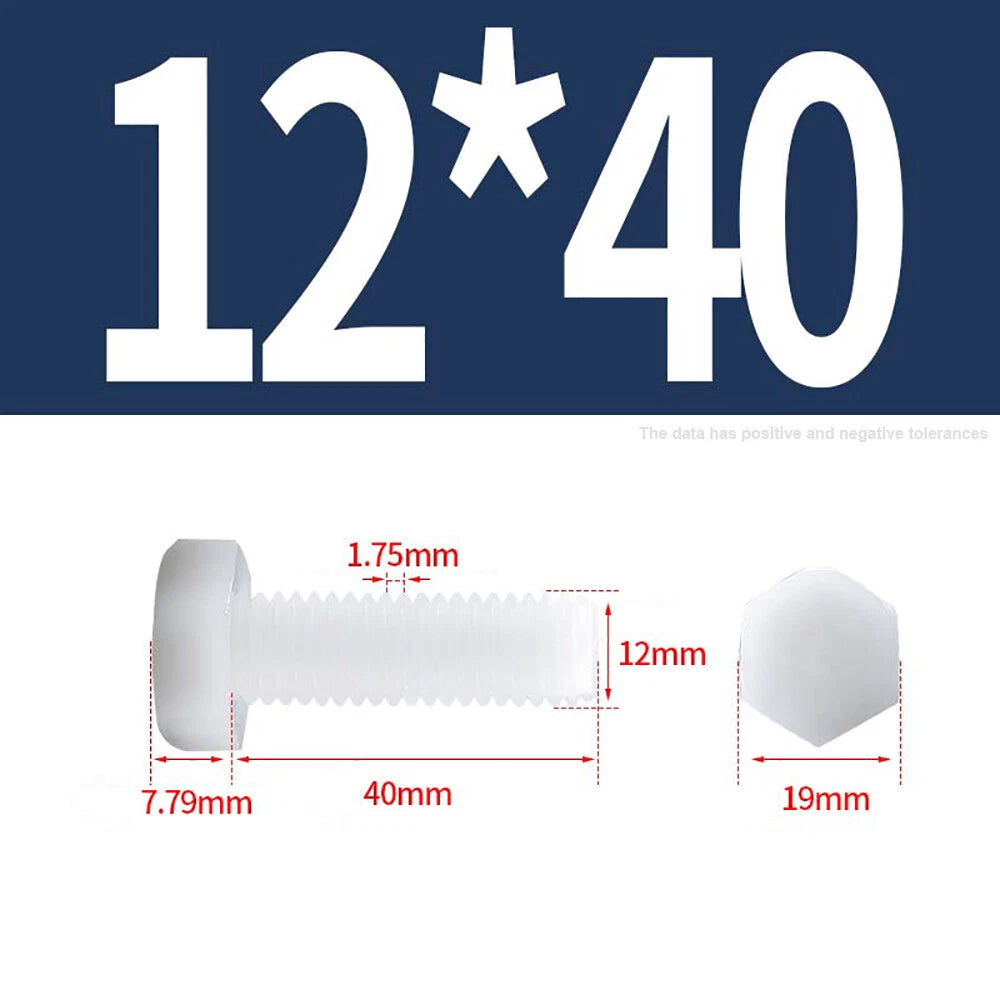 M3–M12 White Nylon Hex Bolts | Plastic Hexagon Head Machine Screws DIN 933