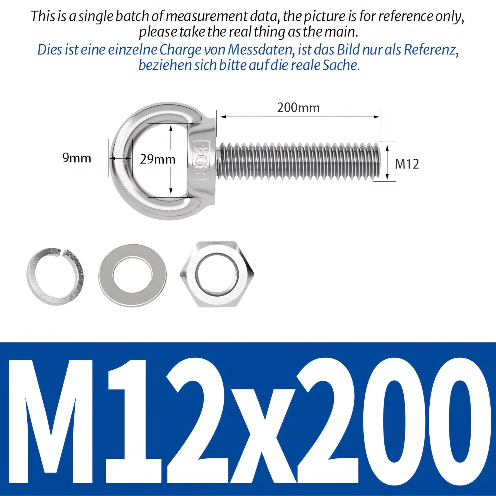M3 M4 M5 - M20 Eye Bolts Kit Screws Nut Washer Long Boat Stainless Steel A2 304