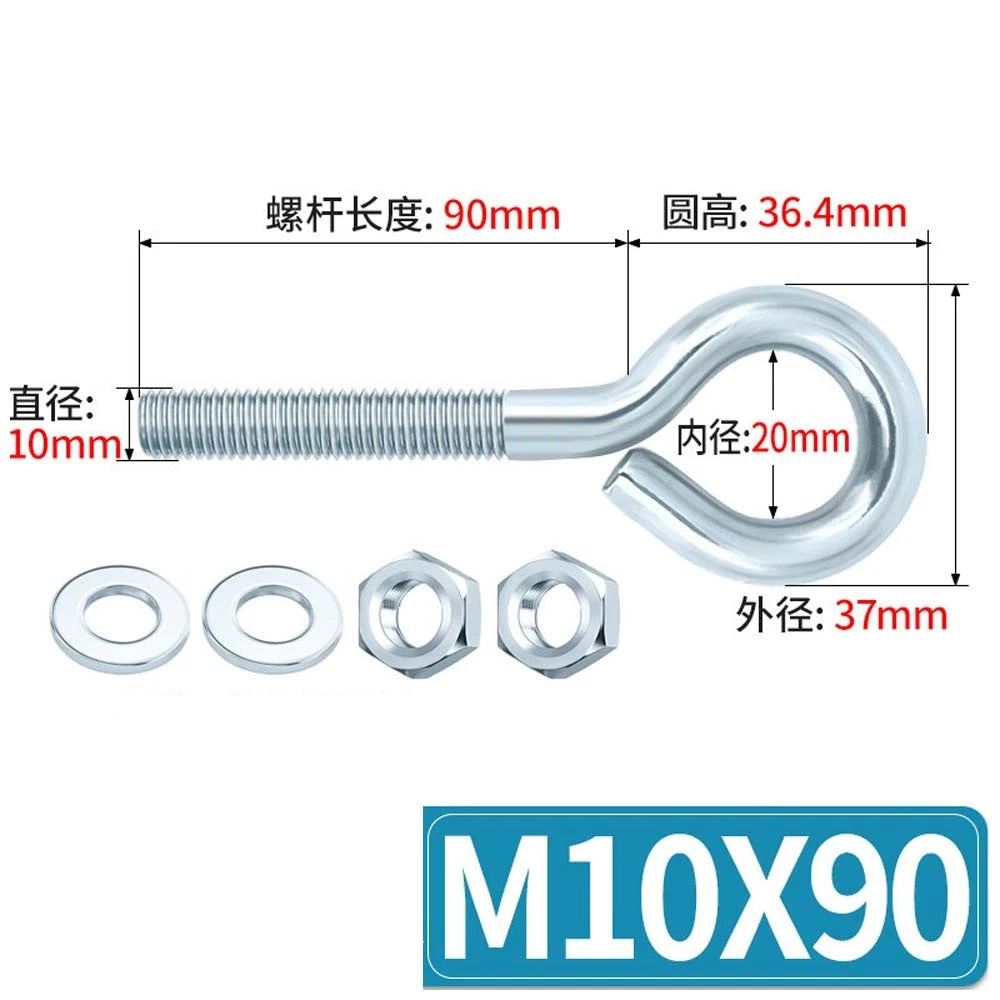 Galvanised Stainless Eye Screws Hooks Eye Bolts Closed Screws Threaded Rings Set