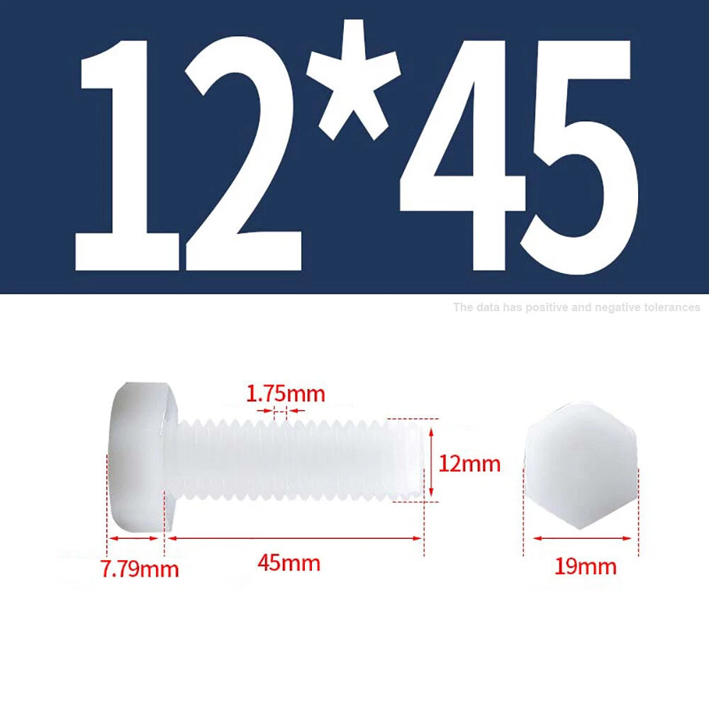 M3–M12 White Nylon Hex Bolts | Plastic Hexagon Head Machine Screws DIN 933