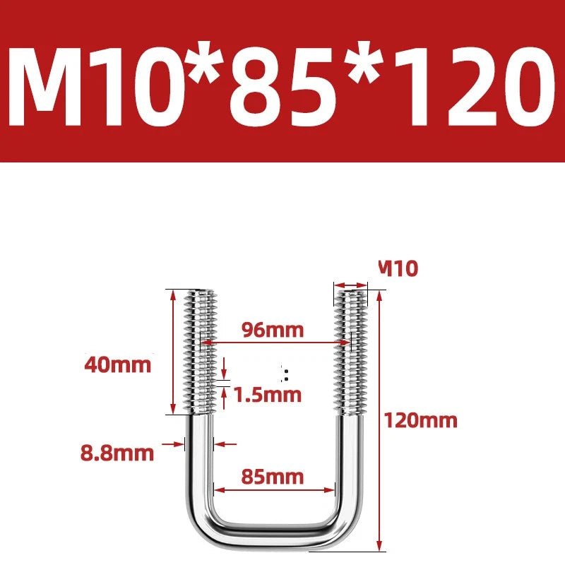 A2 304 Stainless Steel Square U - Bolt Clamp — M6 M8 M10 M12, Multiple Lengths - HomeDIYer