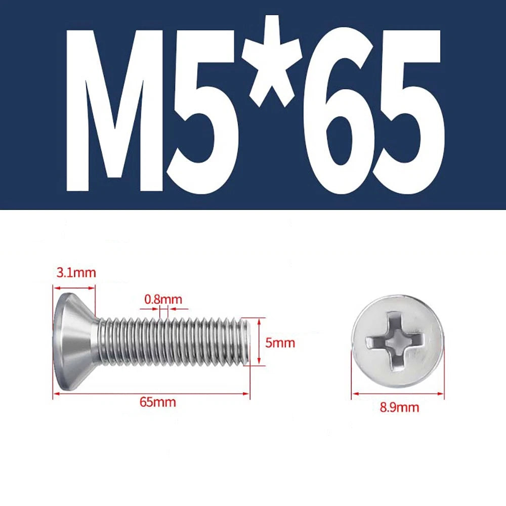 M2–M8 A4 Stainless Steel Phillips Countersunk Screws – Marine Grade, DIN 965, Fully Threaded (3–100mm)