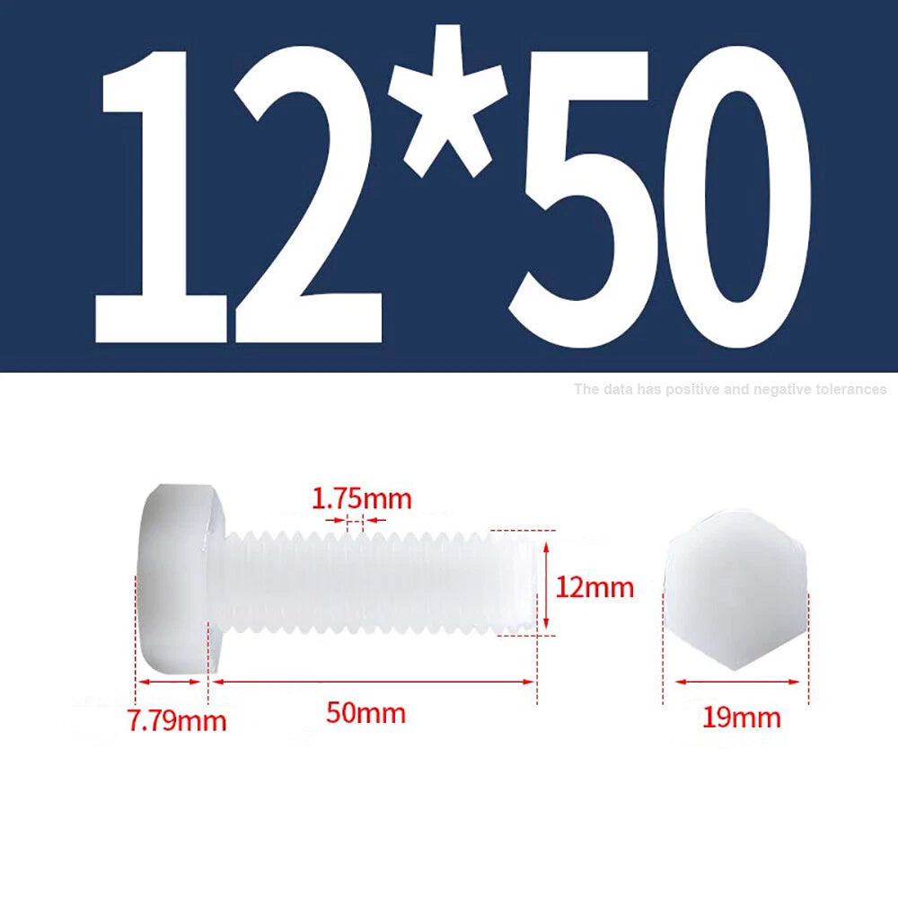 M3–M12 White Nylon Hex Bolts | Plastic Hexagon Head Machine Screws DIN 933