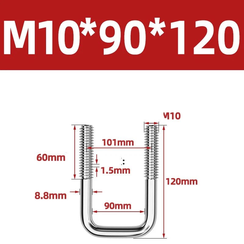 A2 304 Stainless Steel Square U - Bolt Clamp — M6 M8 M10 M12, Multiple Lengths - HomeDIYer