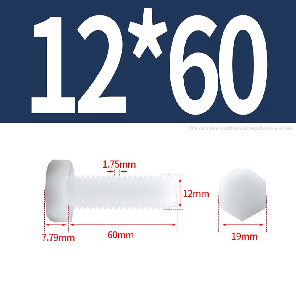 M3–M12 White Nylon Hex Bolts | Plastic Hexagon Head Machine Screws DIN 933